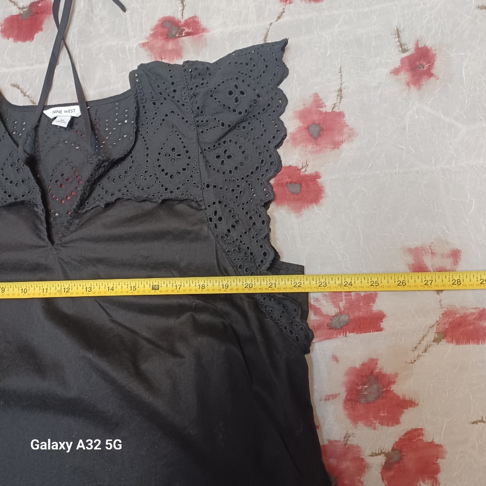 Nine West Women Size XL Black Flutter Sleeve Blouse with Tie Front - Picture 12 of 12